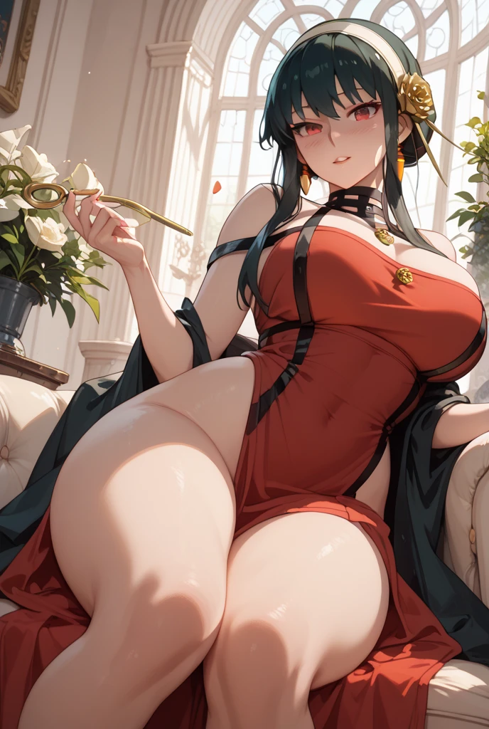 Red clothes,Girls have big breasts,high and cold,seductiv,fleshy feeling,prette,Black hair,Hanfu,curlies,long whitr hair,Micro-messy,the detail,Background with,
