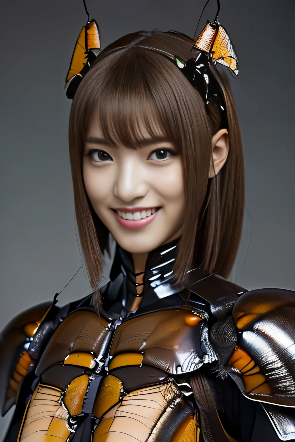 (high resolution,masterpiece,best quality,extremely detailed CG, anime, official art:1.4), realistic, photo, amazing fine details, all intricate, gloss and shiny,awesome many layers, 8k wall paper, 3d, sketch, kawaii, illustration,( solo:1.4), perfect female proportion,villainess, (fusion of dark brown cockroach and lady:1.4), (brown cockroach form lady:1.2), (brown cockroach lady:1.2), (fusion:1.2), (solo:1.4), (evil smile:1.2), muscular, abs, (cockroach brown exoskeleton bio insect suit:1.4), (cockroach brown exoskeleton bio insect armor:1.2), (brown transparency cockroach wing:1.4), (brown cockroach antennae:1.3),