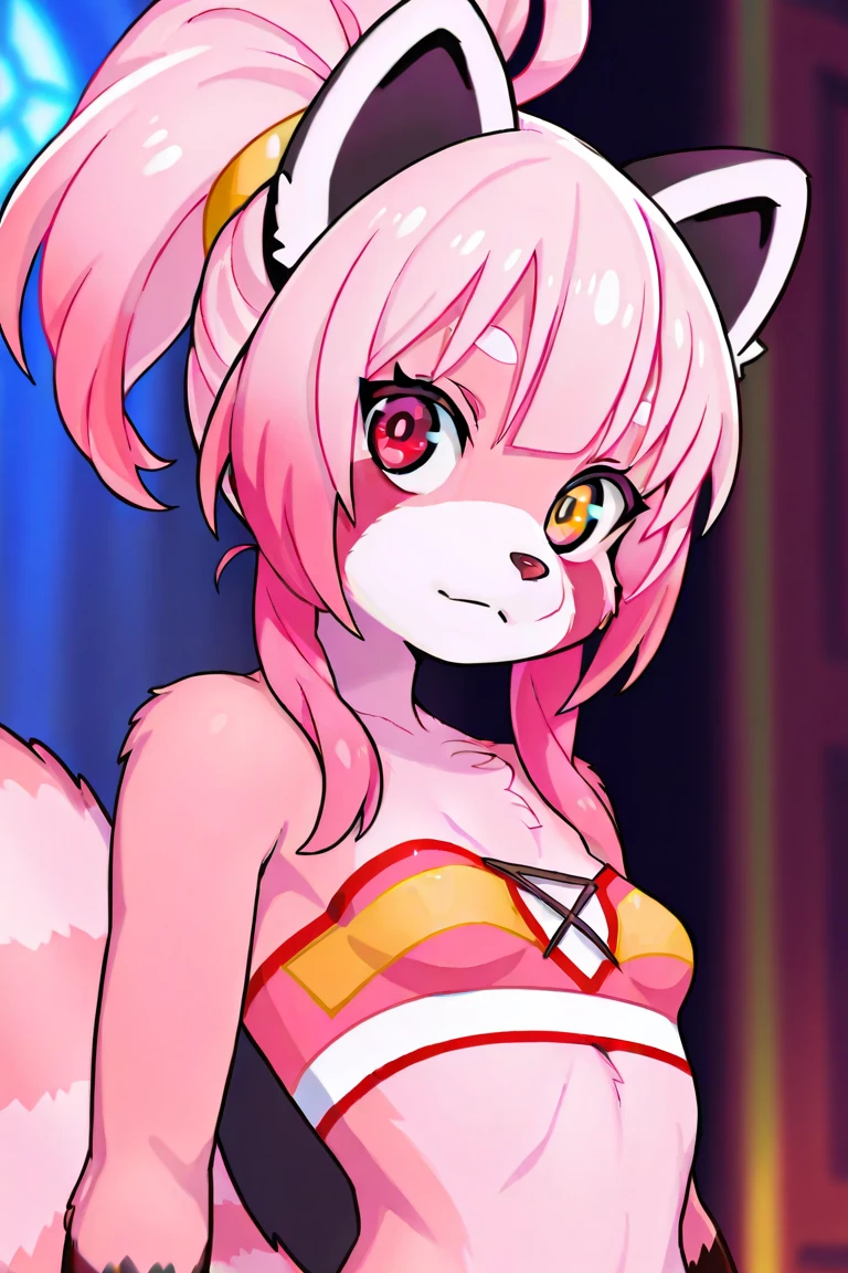 Hi res), (((masterpiece)) , ((best quality)), illustration, furry, fox, pink fox ears, pink fox tail, white body fur, 1 GIRL, POV, UPPER BODY, 1 GIRL, SOLO, LONG HAIR, WHITE GRADIENT PINK HAIR, *//*, PINK EYES, *//*, GREEN LONG DRESS, LOOKING AT THE AUDIENCE, SMILING, AROUSED