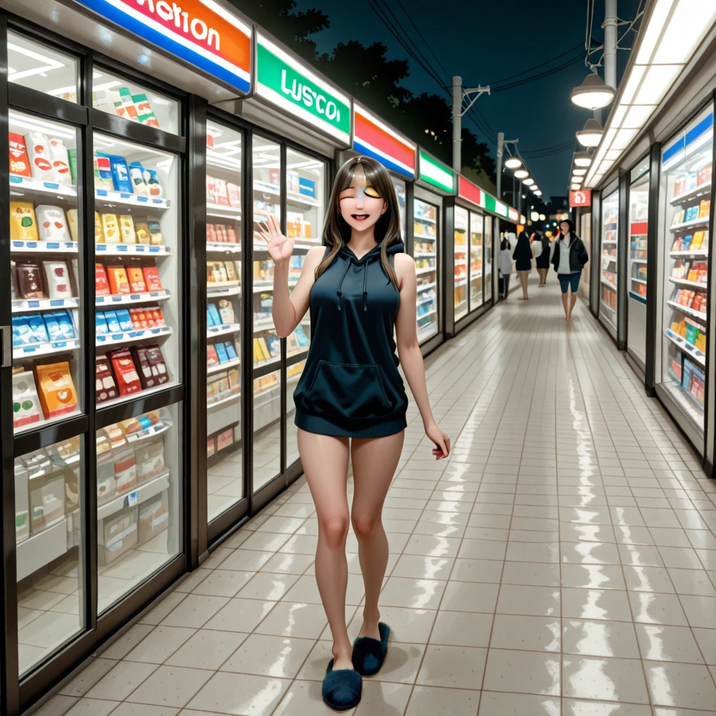 (highest quality、4k、8k、High resolution、masterpiece: 1.2)、Super detailed、(Real、Photorealistic、Photorealistic: 1.37)、(Photographed through a fisheye lens:1.2)、Gorgeous women wearing the finest lingerie、Blushing, blushing、((Squatting with legs spread wide: 1.5))、exposing genitals、While staring directly into the camera, she urinates freely.、((Urine flows down:1.５))、A supermarket food section with a focus on the crotch between the legs
