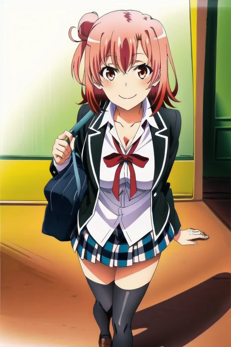 2 girls ,(yuigahama yui'great bust and pussy), waltz dance ,uniform,black blazer,white shirt,ribbon,light pink lace panties,(pussy line:1.0),thighs,((high angle:1.0)),look at the camera,I'I'm embarrassed and blush,open mouth smile,beautiful eyes,downtown at night