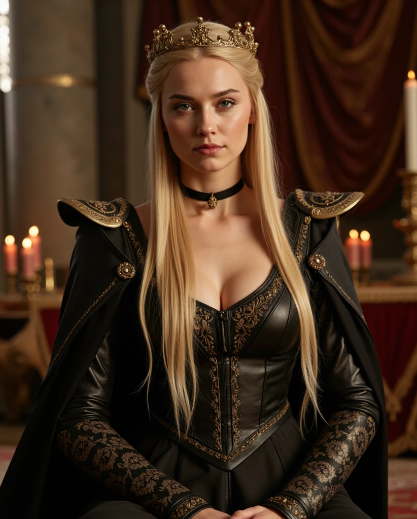 Intricately detailed Full body, professional photograph, of (seductive royal vampire female), clothed, sitting, on chair, in luxurious fantasy castle, toned abs, small breasts, big ass, pretty face, amber red eyes, (fangs), succubus, sexy, shallow depth of field, cinematic lighting, photographed on a Sony a9 II, (highly detailed:1.2), (soft focus), Game of Thrones film still, HDR, 8k resolution
