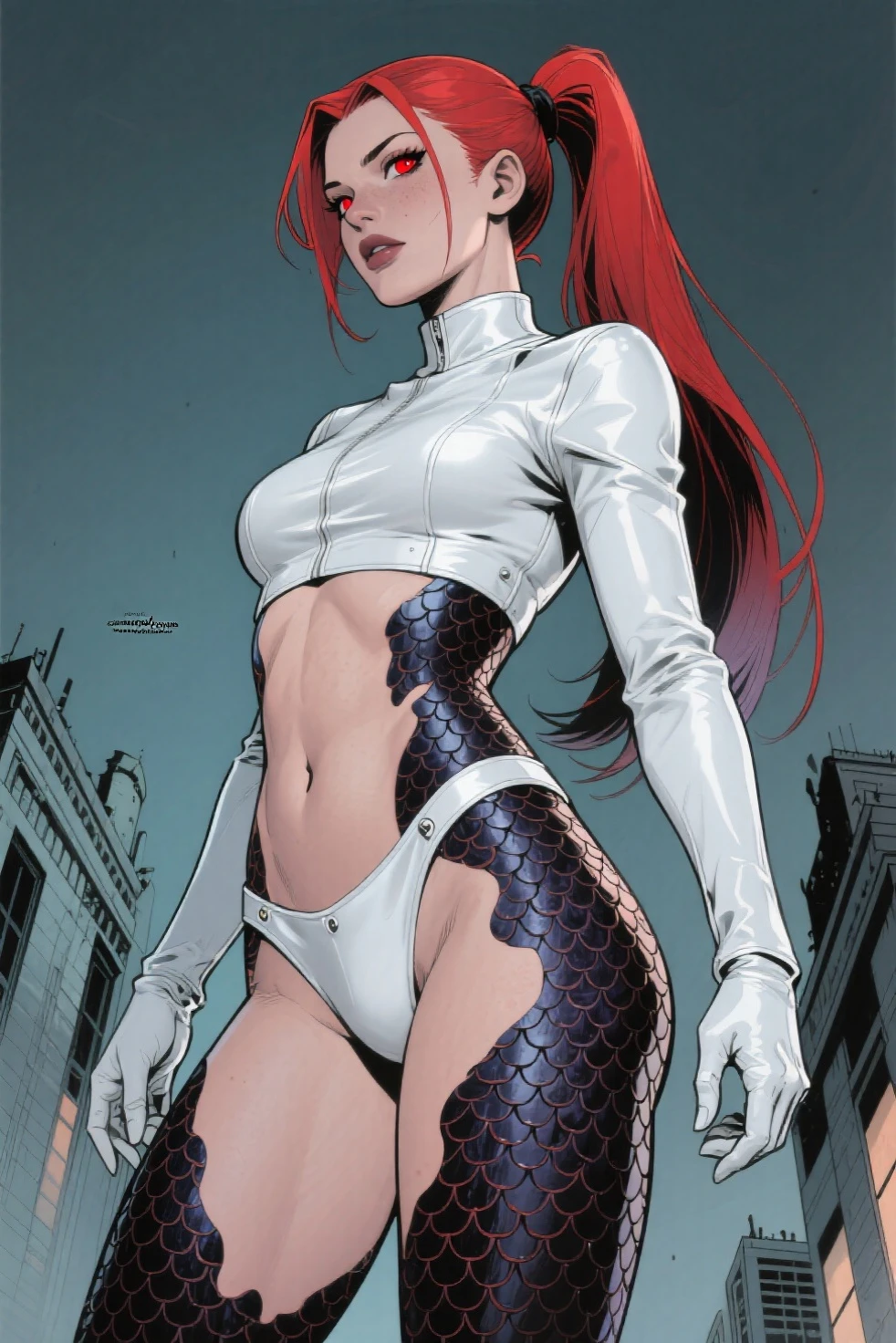 Realistic Huang Tingting, Fluffy red curly hair, The scene , delicate skin, Detailed body, Muscular, Alone, Wear Glitter Latex Glitter Leather Skinny Hot Pants, average horoscope, Thigh thick, Wide hips, muscular arms, they have many, bulging veins in the body, vein, muscle veins, Abs, Thigh thick, eBlue eyes, Natural skin texture, Mini vest reveals slender abs, Skin glows, Skin glows, Wet skin, soaking, Skin glows, oilly skin, in the mediterranean, hight contrast, Realistic skin, skin pore, intricately details, with black background, hight contrast, Realistic skin, skin pore, intricately details, RAW photos, ,glossy lips, lusciouslips, pretty nose, lifelike rendering, Immersive atmosphere, lightand shade contrast, Moody light, Perfect female body, Realistic skin, skin pore,high-leg swimsuit,one piece swimsuit,(Leg straps,arm belt,collars,choker necklace,lots of jewelry:1.5)