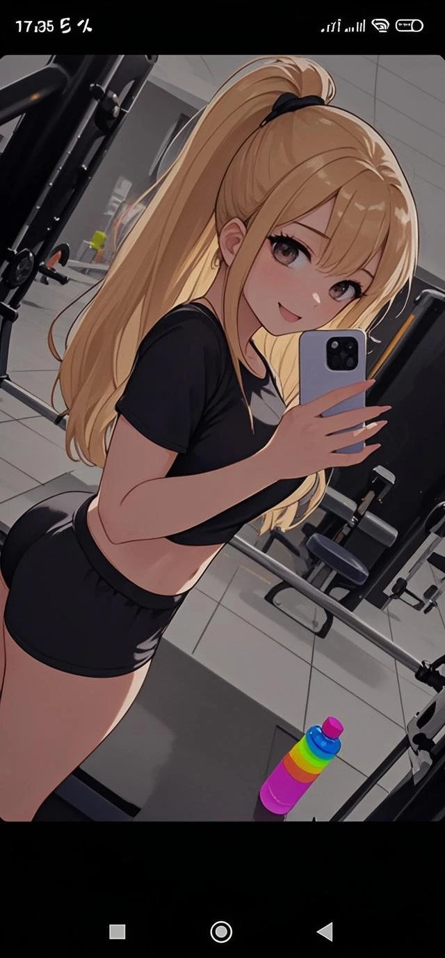 1 lady, 20 years old, blonde hair, long hair, wavy hair, light brown eyes, large breasts,
BREAK (masterpiece), (high resolution 8K), cinematic lighting, professional lighting, detailed eyes and face, detailed body,
BREAK In the hotel’s state-of-the-art fitness center, a woman wearing sleek workout gear captures a (mirror selfie:1.5). she grabs mobile phone in her hand,
BREAK Her expression is focused and determined, showcasing her dedication to maintaining her fitness routine even while traveling.
BREAK The modern, well-equipped background with treadmills and weights emphasizes her active lifestyle and the luxurious amenities offered by the hotel