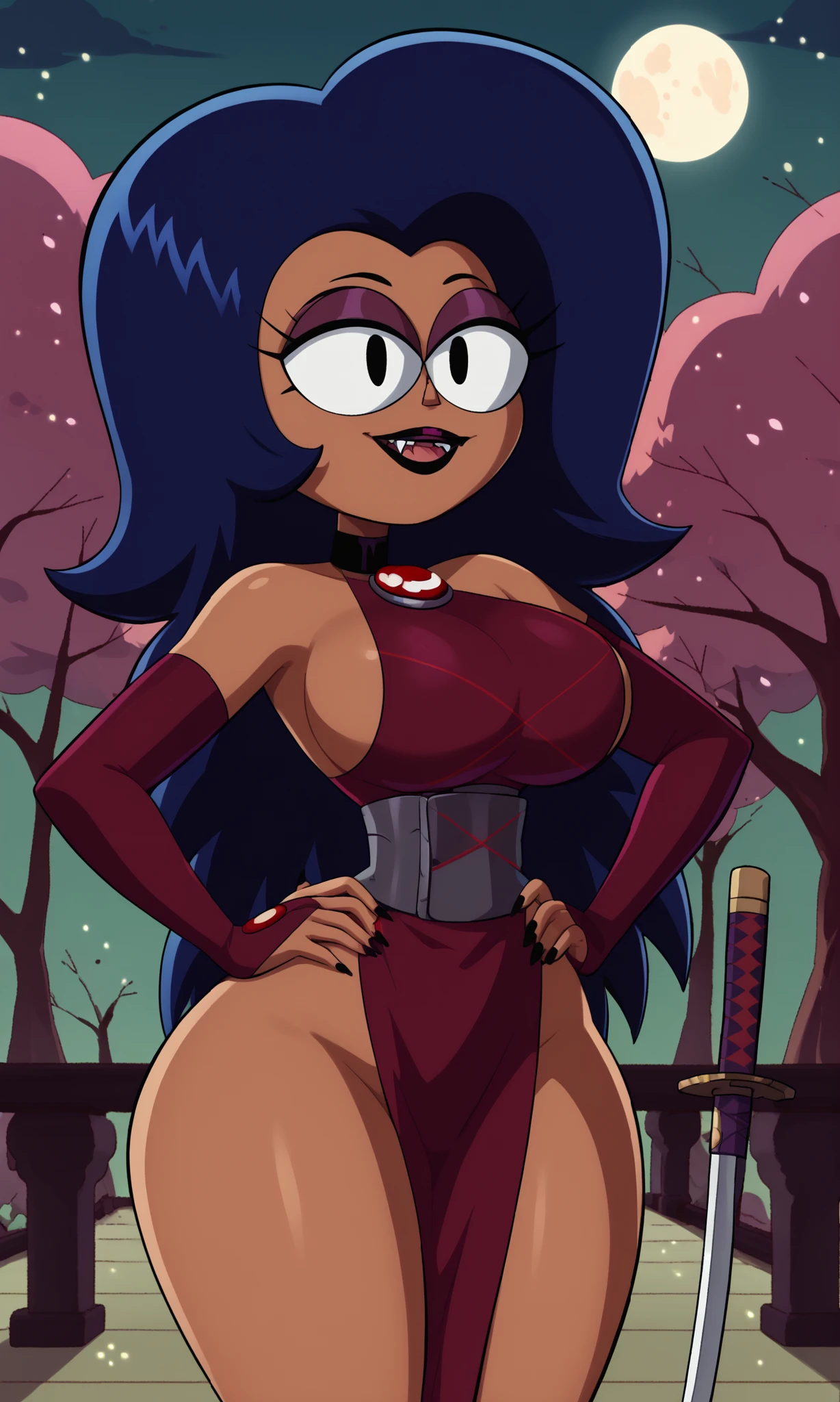 1990s, (masterpiece), high-definition, detailed face, korean girl, abs, (big tits: 1.4) big hips, messy (dark purple and blue hair), orange eyes, grey turtleneck sweater, jacket, (red tight skirt: 1.3), belt, (thong: 1.4), thigh high stockings, boots, fishnet, city, selfie