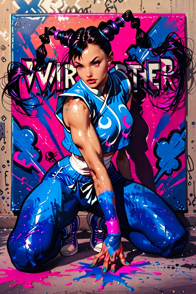 A female superhero with onomatopeya theme