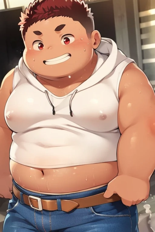 ((androgynous)), beautiful, (very short hair), (pudgy face), (thick),(ikemen), ((boyish)), (handsome), (chubby), belly, muscular, (beefy), ((jockstrap)), (cool), (nipples)