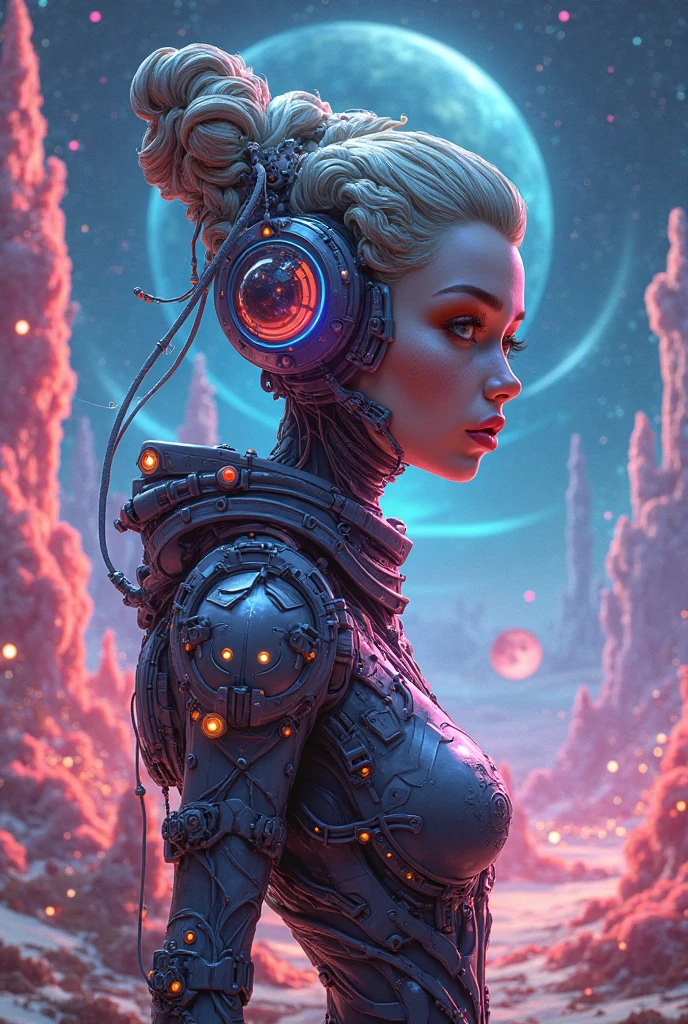 (masterpiece:1.2),(Highest quality),(Super detailed),(Ultra-high resolution),(Best illustrations),8k,wallpaper,Beautiful female cyborg,whole body,psychedelic,Vector art,Layered textures,progressive,pop,sf,cyber punk,Super sexy:2.0