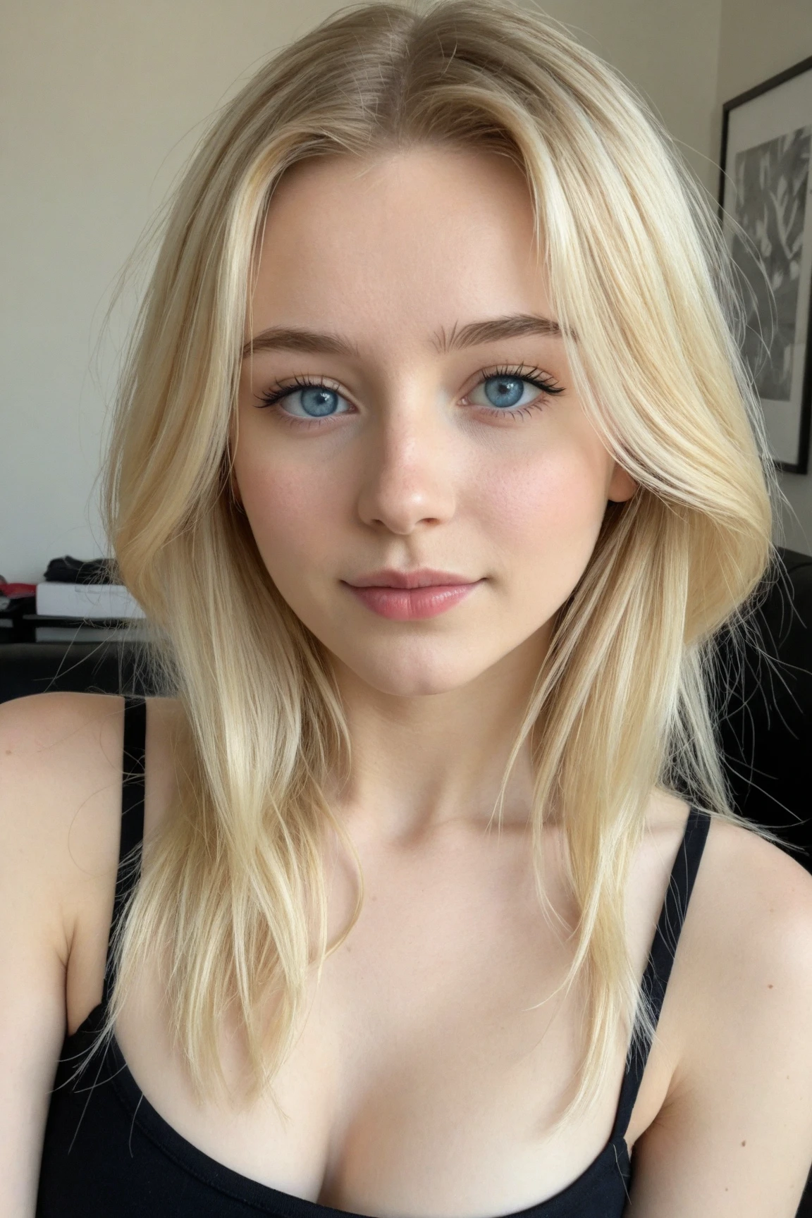 25 years old, blonde, Elsa Jean lookalike, gorgeous, dark green eyes, detailed, realistic, portrait, charming, perfect face