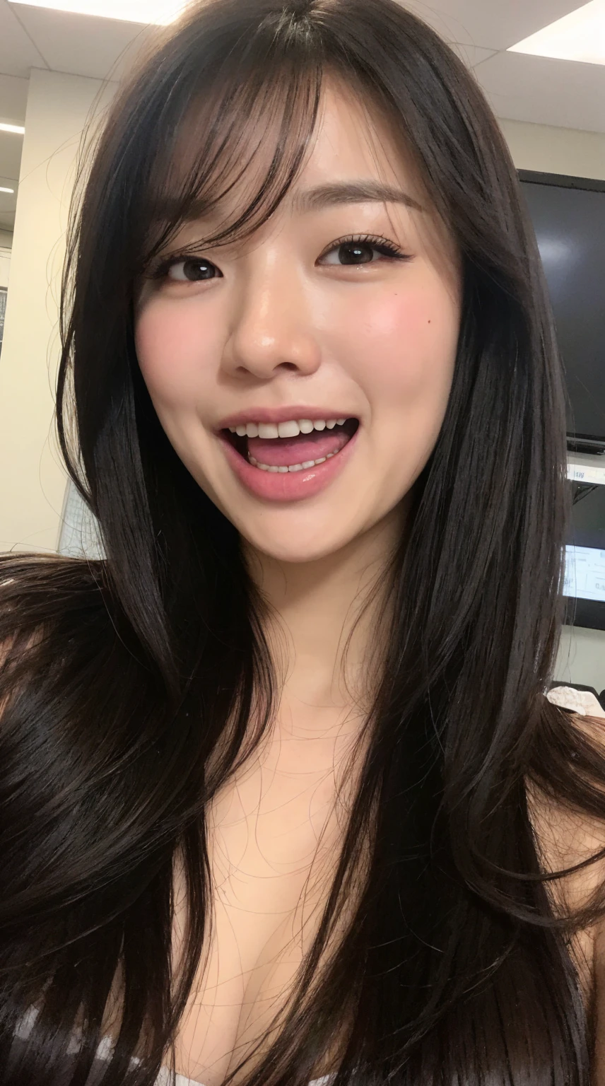 Medium display, Medium Shot, Written boundary depth, bust, Upper Body, Movie angle, masterpiece, Highest quality, Very detailed, CG, 8k wallpaper, Beautiful Face, Delicate eyes, Otome, alone, smile, (((((open mouth))))), Cobalt blue dress with gold trim, LOL、Floral Background