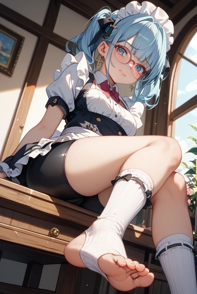8K、masterpiece、Japanese、Woman wearing glasses、Neon(nod)、from the front、smile、Childish、Small breasts、See-through underwear、night、Bedroom、Show your underwear、mini skirt