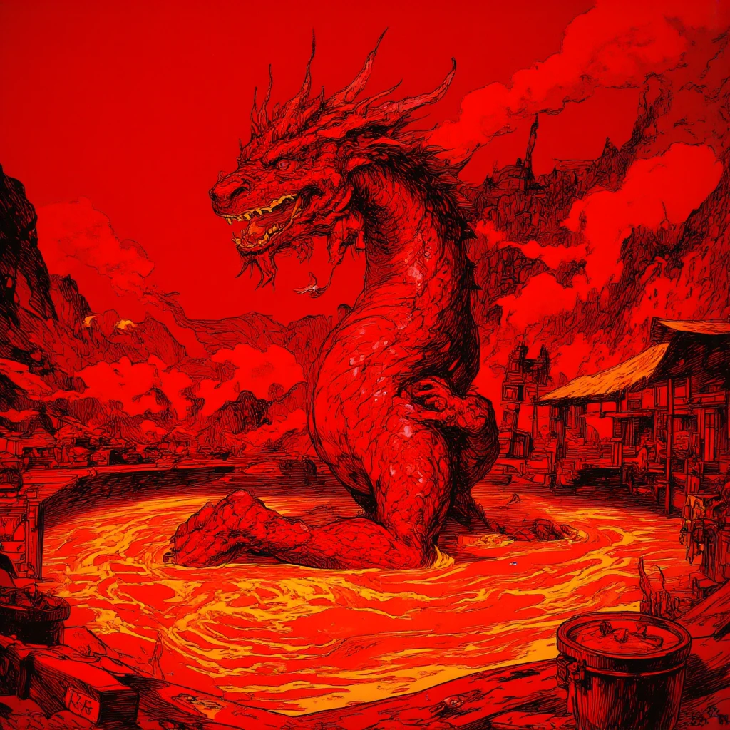 Cloudy,Angry roar,Hideous and terrifying,Giant head,Blood Black,Lovecraftian gods,繁复的China头冠,China铠甲,blood,Black Abyss,China,China式宗教,Abstract Art,Surrealism,Magical Realism,Impression style,Lovecraft atmosphere,Lovecraft atmosphere,Lovecraftian inspiration,Doomsday scene,Red distorted sky,Bloody earth,Flowing black water