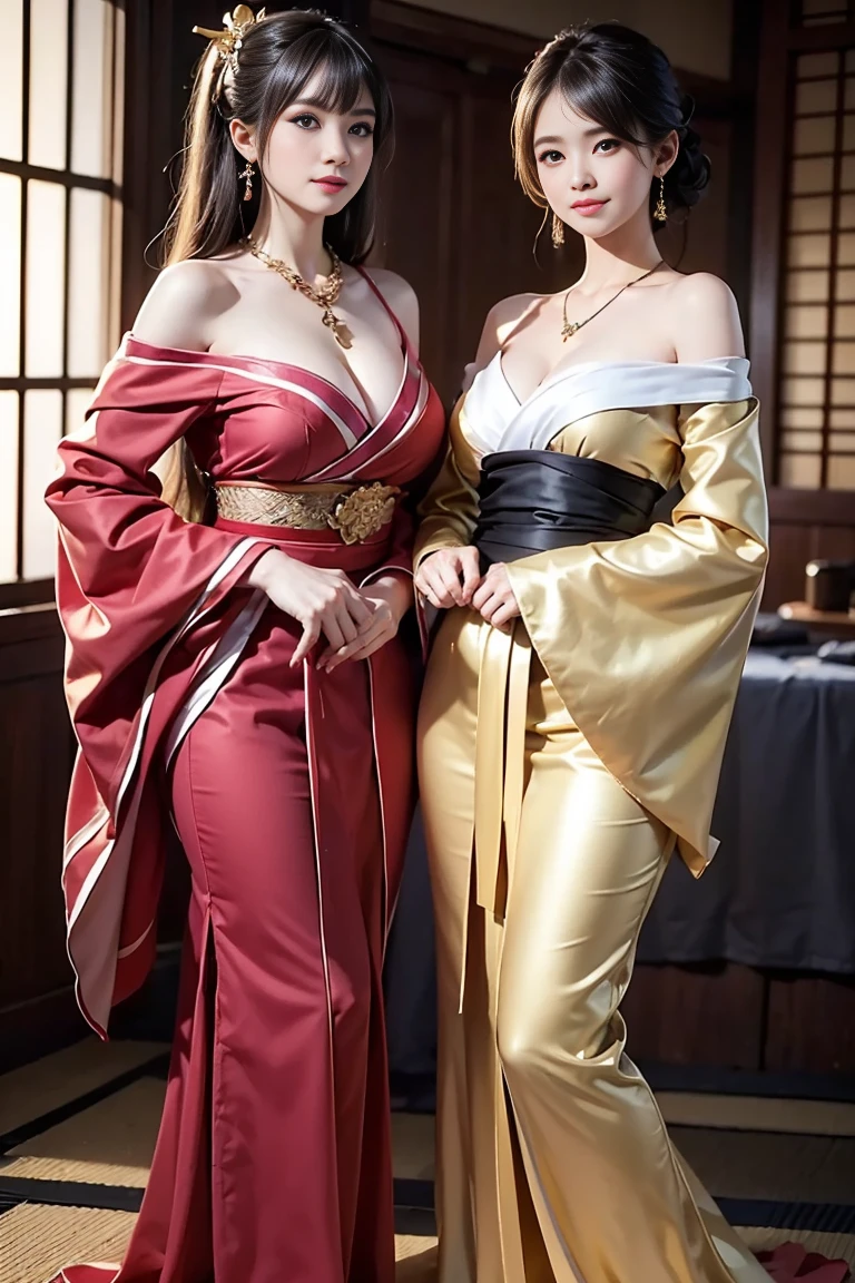 All faces and pictures must be different, two female oen soldiers with colorful robes,big eyes, magical wonderland,