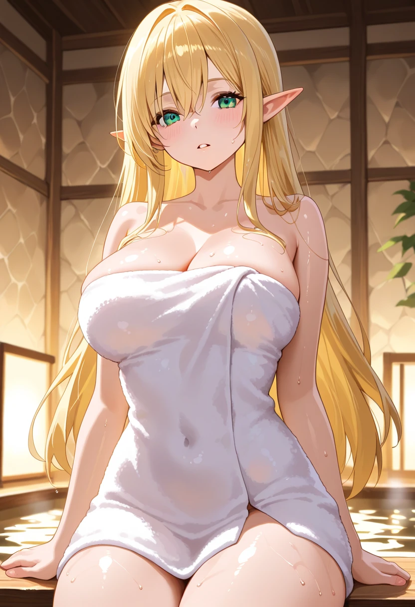 expensive body, expensive, Long legs, Big Breastature female, mature, Adult, Simple Background EFT_girl, Long Hair, alone, Blonde, very Long Hair, naked全naked, smile, blue eyes, View your viewers, Pointed Ears, Are standing, window, indoor, chest, Mouth closed, naked、Leg spread、licking