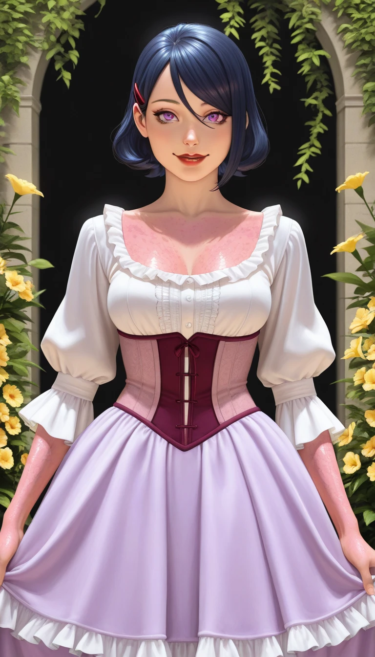 best quality,masterpiece,1girl,solo,(((13years old))),japanese girl,an extremely cute and beautiful girl,highly detailed beautiful face and eyes,petit,cute face,lovely face,baby face,shy smile,show teeth, Black hair,short hair,flat chest,skinny,slender,no bra,no Panties, Hairless ??????,(((wearing a sexy revealing SnowWhite costume))),(((standing in reelunsettling dark indoors room))),she is looking at the viewer,