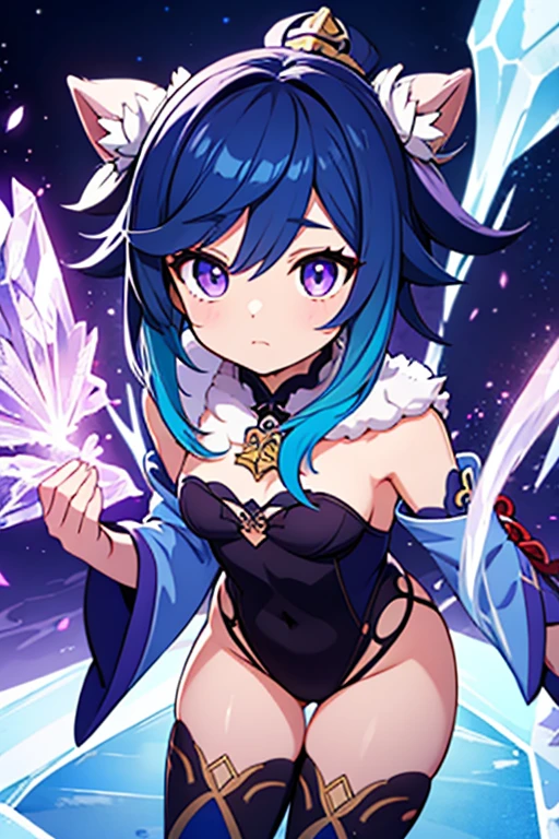 anime style; 3d; glitter; horoscope sign Pisces goddess; color dark blue; Fish details; ♓ symbol; lapis lazuli stone;