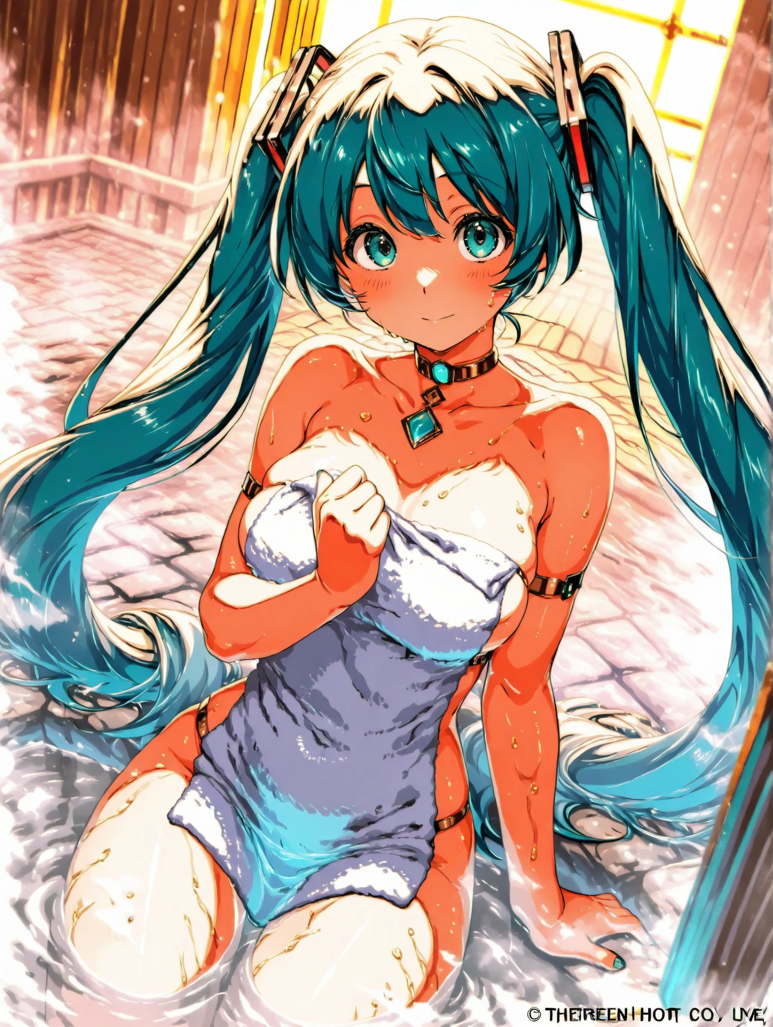 (masterpiece, best quality:1.2), 1girl, solo,standing_split, ((( small chest))),
((long ponytail turquoise hair))), ((red eyes))), White sleeveless tank top,nsfw, nude bottom,( black pantihose),(turquoise highheels) hard nipples
