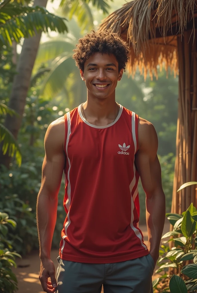 dynamic angle 18yo slim dg_Luis boy, slim, (tank top), hopeful, in a sunflower meadow <lora:dg_Luis_v1:0.8>,