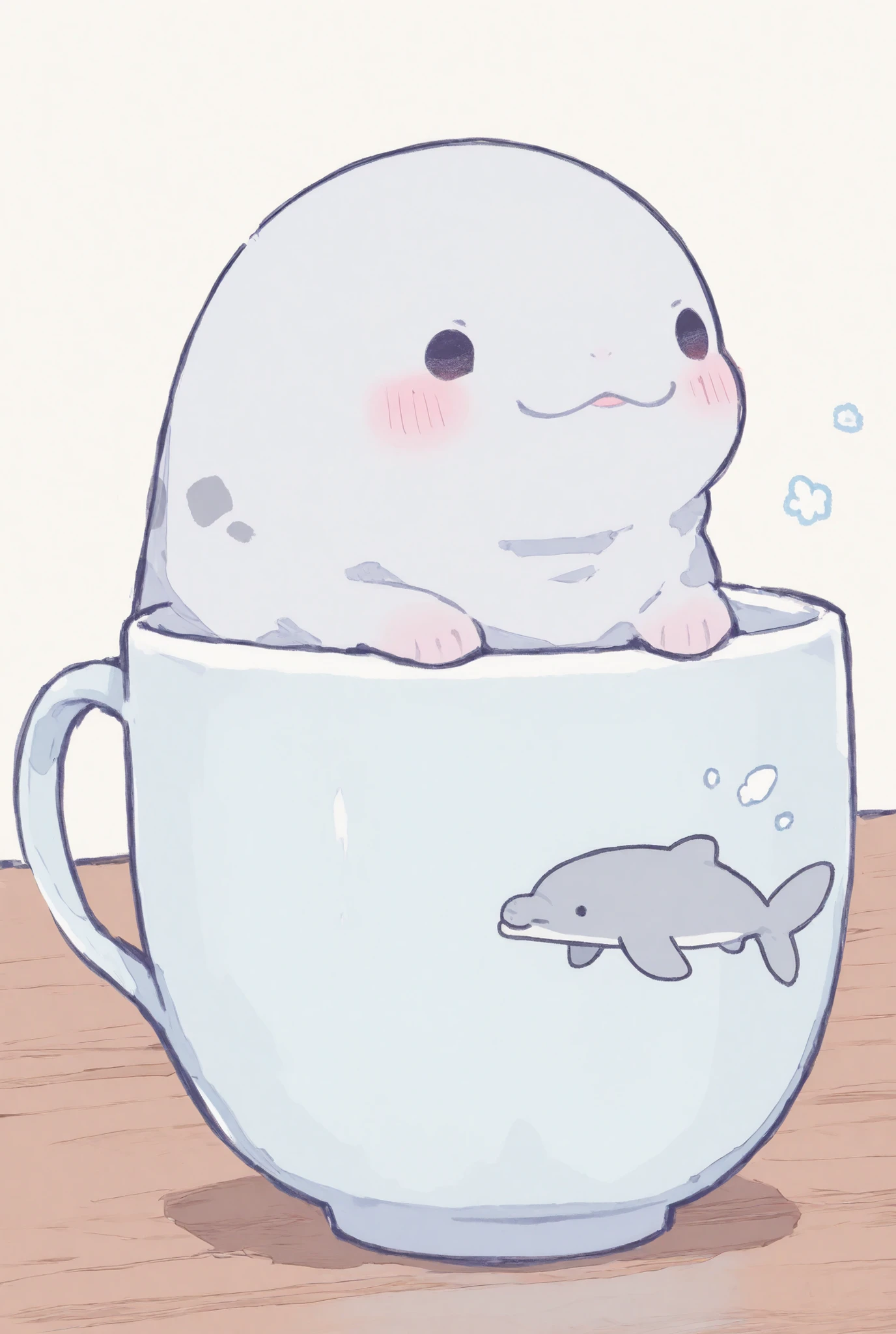 cute manatee girl。light blue。Perfectly round。holding the winning cup。