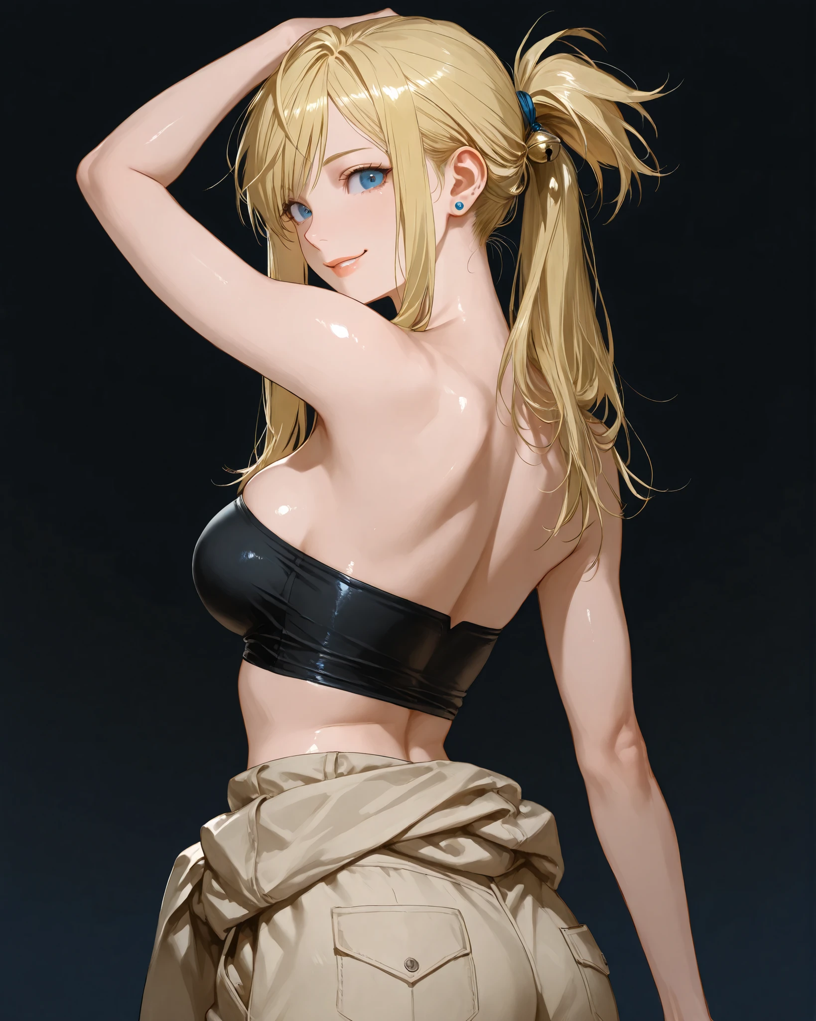 8k high resolution, ultra high quality, detailed face, detailed body, perfect body ,1 girl, blonde long hair, black sleeveless shirt, sixpack, arms up, armpit, sweating, sweaty armpits