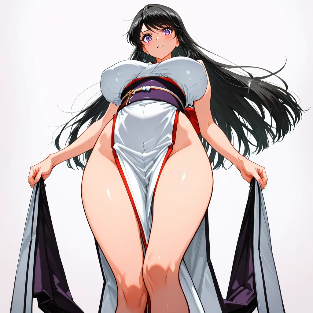 Hachishaku Hachiwa Keraku Megur, Hachishaku-sama, urban legend, 1girl, (((bimbo))), enormous tall giant woman, giant, mature woman, mom, Black eyes, long Black hair, thick lips, wide hips, thick thighs, big breast, huge ass, lust face, bubble butt, camel toe, white hat, enormous huge breasts, white dress,