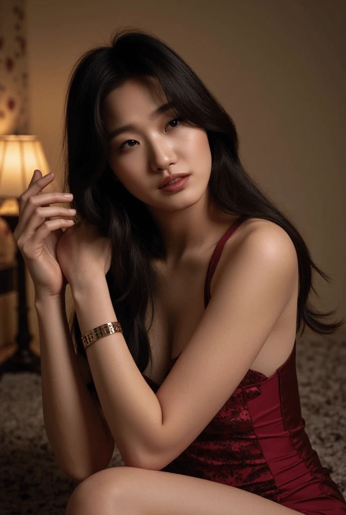 A woman paints an oil painting on a canvas in her atelier,Easel,antique,A smile,,Sweet and seductive appearance.、Caravaggio's paintings、Chiaroscuro of Caravaggio,,Cute smile, Expression of ecstasy,erotic,A sexy,Seduce you,pen,oil painting palette