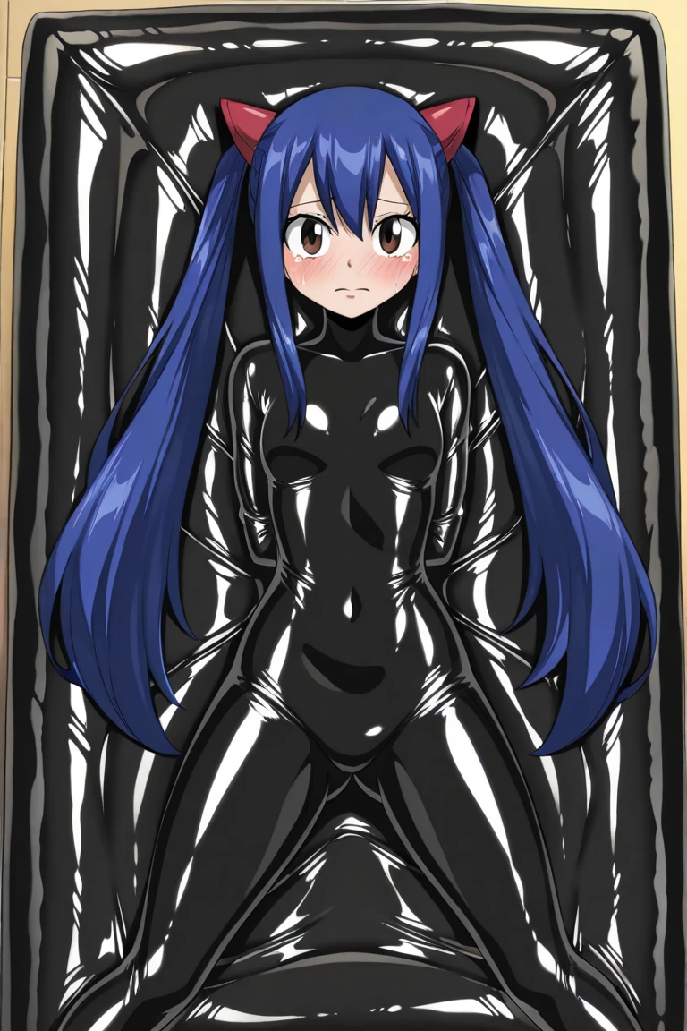 ultra-detailed, Explicit, Beautiful body, Beautiful Nose, Beautiful character design, perfect eyes, perfect face, ultra highres, 4K, beautiful legs, perfect legs, Nice hands, Perfect hand, Masterpiece, Best Quality, Highly detailed, illustration, absurdres, perfect ???????, expressionless, blank eyes, emotionless,corruption, mind control, female combatant, full body, hypnotized, unhappy trance, full body suit, ribbed bodysuit, both arms at side, obey, perfect female body, looking at viewer, hypnosis, hypnoLora, empty eyes, Mind control device, poses, submissive_pose, Slave, kneeling straight, kneeling, kneeling at attention, Fighting Stance, numbersuit, two-tone bodysuit:0.9, blue bodysuit:0.9, light blue bodysuit:0.9, 1girl, solo, hair ornaments, long hair, black hair, red eyes, Aya Asagiri. flat chest, bangs, holding gun, holding weapon