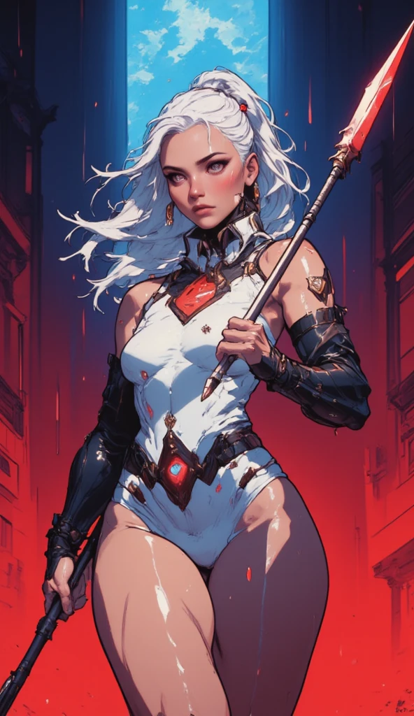 1 futuristic viking girl, female Thor, blonde hair with two braids, Helm with wings, blue colored eyes, leather armour, gray clothes, Red clothing, Dark clothes, noble lady, burglar, fancy, short clothing, warrioress, using a viking war hammer, (((fully body))), (((dental floss))), (((afro girl))), (((coxas nuas))), (((DuneWalker))), high collar, digitalpainting, matte red, Digital illustration, extreme detail, digitl art, 4K, ultra HD. Your skin is deep, rich color and her hair is pulled back into two braids, ((best qualityer)), (((Bettie Page))), (((clothes 100% vermelha))), (((slim))), (Muscles), (((Red suit))), ((Perfect masterpiece)), (detailded: 1.4), (absurdrez), (((Bob Hair))), (((full body fitness, neckline showing part of the breasts)), (((white hair woman, blushful))), 21 year old woman, beautiful sexy woman, giant robot pilot, wild with perfect corpo fitness, wearing small mecha battle armor clothes, tiny thong, Simon Bisley styled for the cover of Heavy Metal magazine, clothing with Japanese cyberpunk graphic patterns, Halftone pattern and vertical stripes