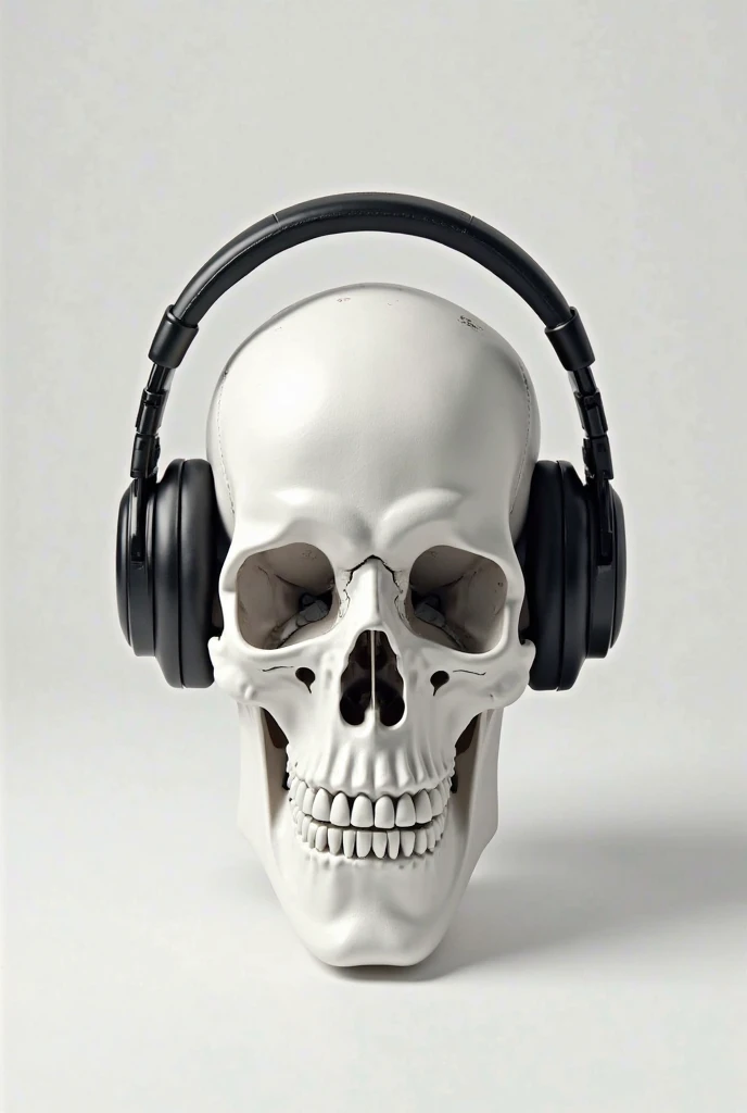 Skull with headphones receiving a shot in the forehead
