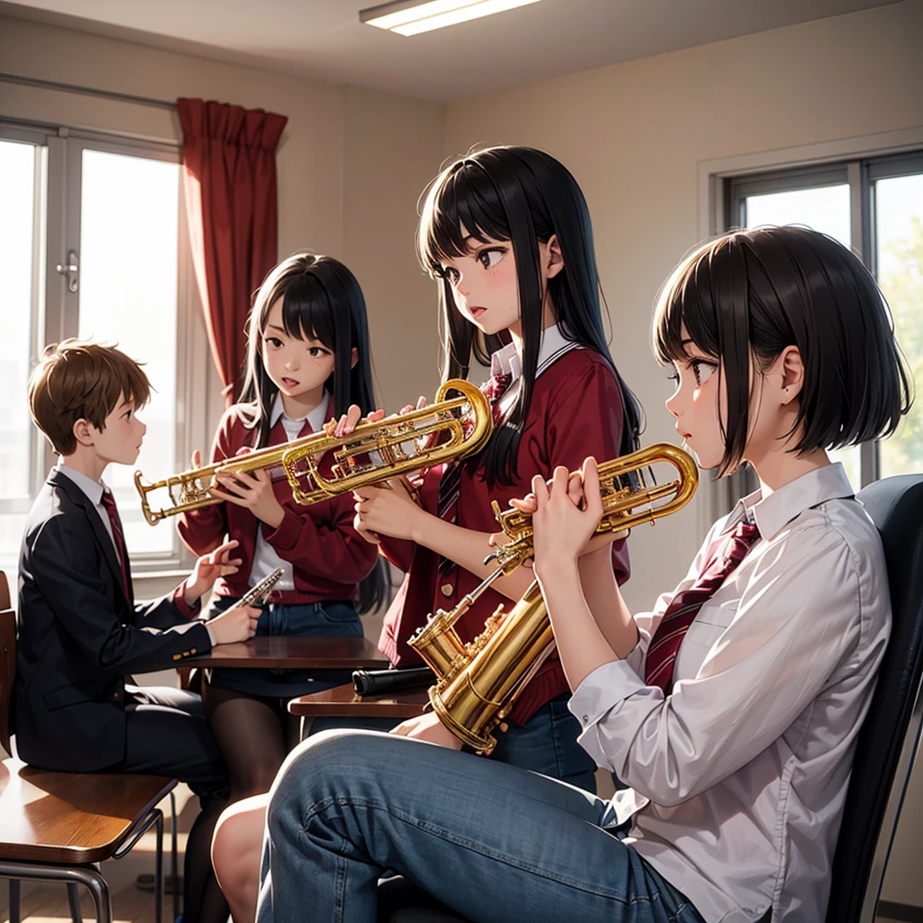 Band with music notes and instruments