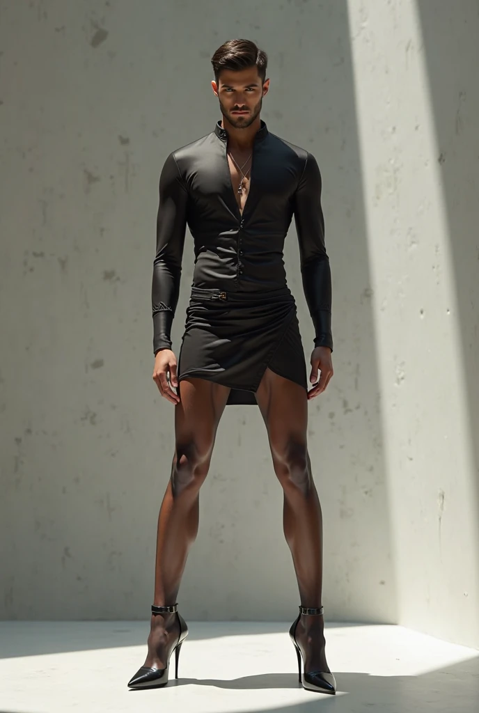 Je voudrais créer un look techno, underground, avec des tissus comme du mesh et du satin. Plutôt dans les tons noirs. Le but est que le look soit à la fois avant garde, epuré, chic et un peu destroy.
J'aime bien l'idée d'un haut en mesh près du corps mais je voudrais que le bas, un pantalon soit ample, large permettant une certaine liberté de mouvement. J'aime le contraste entre de la fluidité et du près du corps en première peau. Peux tu également rajouter quelque touche d'objet métallisé ou pailleté
C'est beaucoup mieux, j'aime bien ce look plus confortable et effortless. En revanche le pantalon n'est pas assez élégant. Peux tu garder son ampleur mais dans une matière plus fluide peut être brillante quelque chose qui puisse avoir des jeux de lumières. Le look doit être pour un homme plutôt mince légèrement dessiner au niveau des muscles. Avec la tenue en mesh du dessus mais en valeur les parties sensuel de son corps