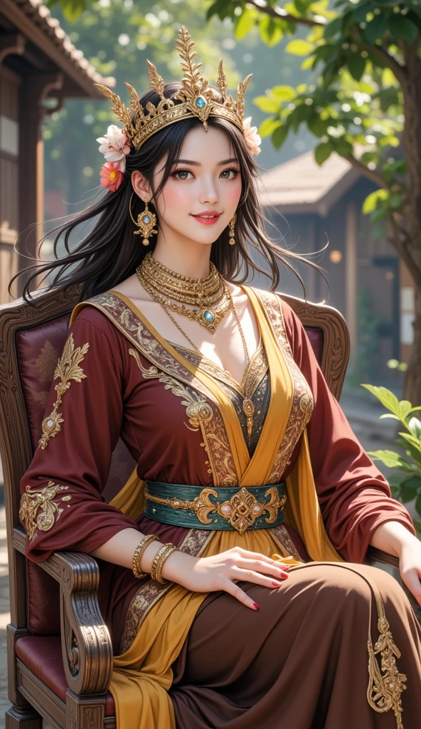 On the table is a necklace with orange beads and pearls, necklace on display, amber jewelry, orange and brown leaves for hair, Amber jewelry, luxurious ornate golden jewelry, ornate jewelry, fall season, luxurious neckless, Exquisite and gorgeous jewelry, Red jewelry, colorful adornments, necklace, beautiful autumn spirit, gold jewerly, jewelry photography, Details and bright colors on the bench, Sweeping arches, an archway, there are archways, unknown artist, ancient garden behind her, author:Li Zai, standing astride a gate, Archway, courtyard walkway, near a stone gate, in a narrow chinese alley, zhouzhuang ancient town, outside, green alleys,