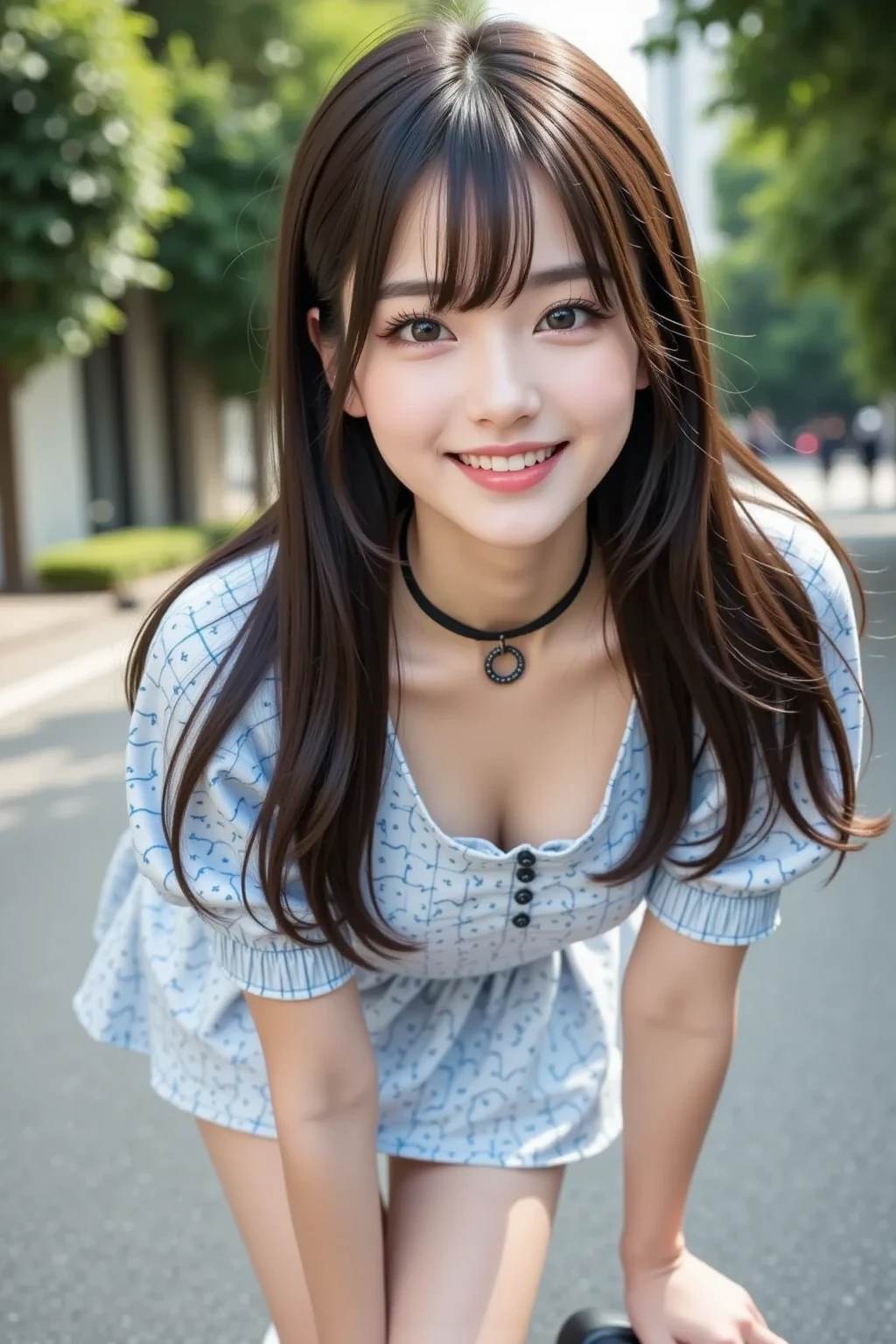 Cute face like a 15-year-old idol Smiling Kindly Japanese maid cafe clothes Maid clothes Cosplay Cleavage Medium size bust RAW Photos Genuine Real High definition Raw photo city