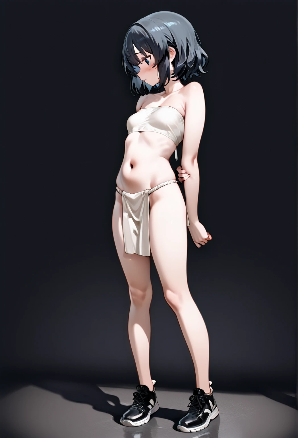 nude,Completely naked,Jewel-like eyes、whole body、smile、Black Hair、Shortcuts,Look forward、Angry with arms crossed,front view