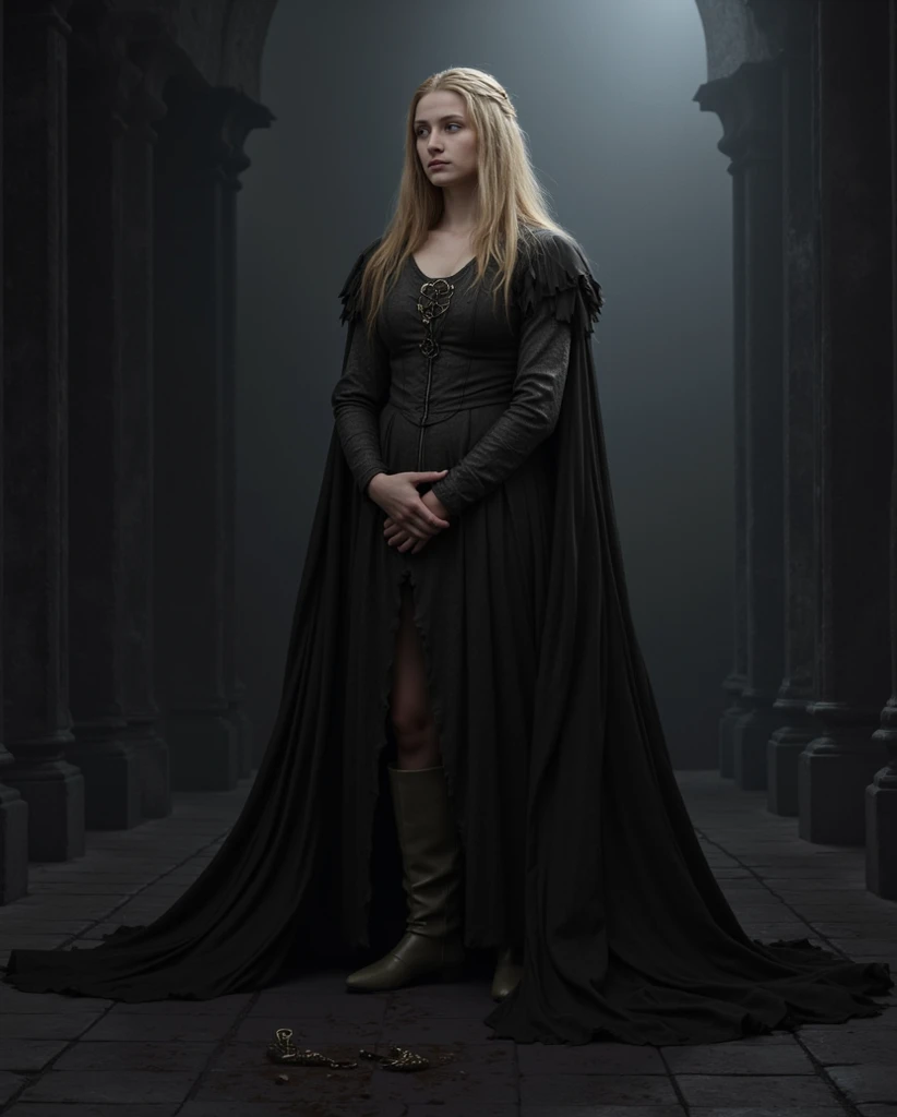 photo realistic, masterpiece, best quality, ray traced light, solo, professional photo, ASR <lora:annasophiarobbv01:1> , long sleeved gothic dress, straight blonde hair, portrait, depth of field, <lora:polyhedron_skinny_all:.3>