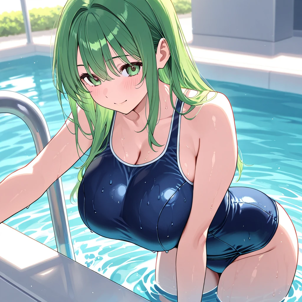 mastute piece,Best Quality,insanely detailed,8k cg,nsfw,
(shoot upper body:1.3),
(1girls:1.3),standing,looking at viewr,body in front,both arms behind back,(school swimsuit:1.3),(bare breasts:1.1),(bare nipples:1.1),
break,
blush,shy,(ecstasy face),(trembling:1.2),break,(light green hair:1.2),long hair,
break,
perfect breasts,perfect teats,(open mouth:0.9),(large breasts:1.3),
(poolsaid)、