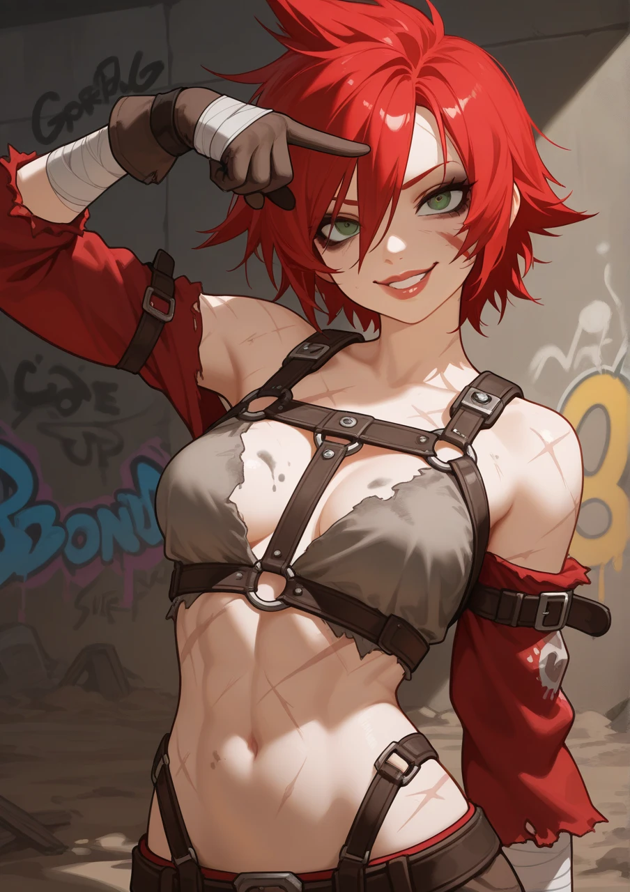 by rubio, short hair, Bangs Hair, Red eyes, Pale skin, muscular, bodybuilder, big breasts, thick thighs, round buttocks, happy buttocks, wide shoulders, Wide hips, sexy smile, leg warmers, sleeveless, superhero flying, (Avril Lavigne)(1 girl), J-Cup Breasts, huge muscles