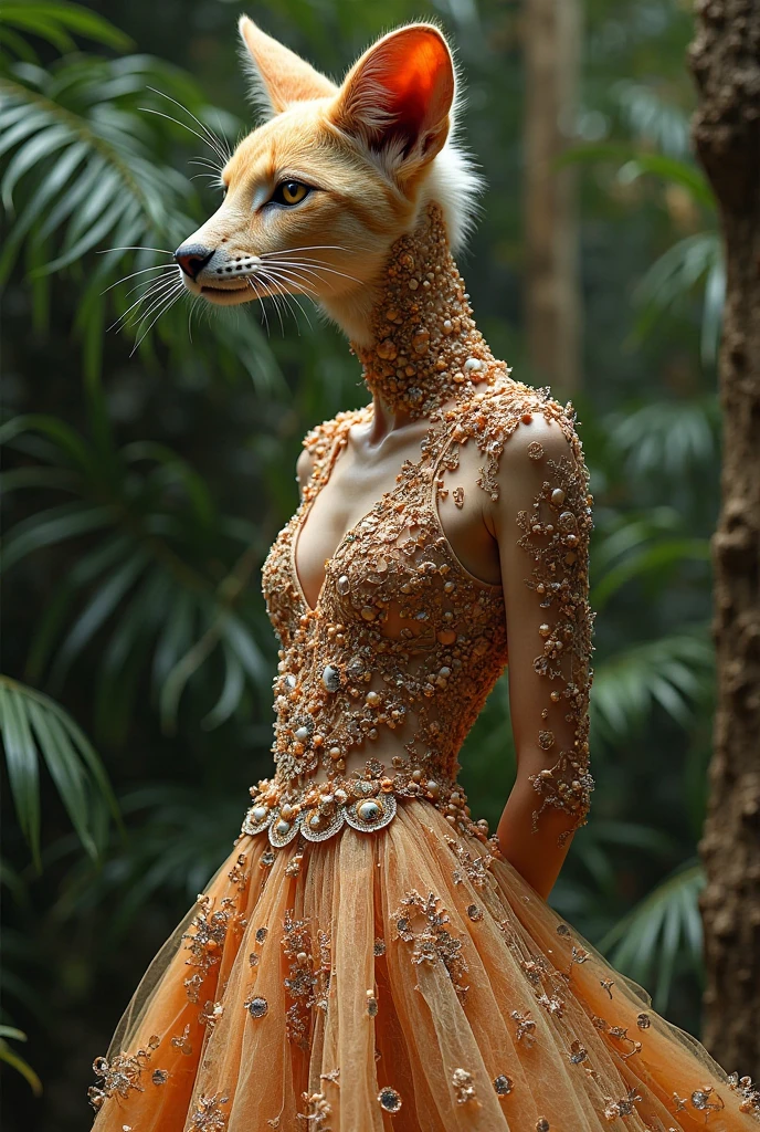 a cat wearing a beautiful dress,on a fashion show runway,highly detailed,photorealistic,professional photography,elegant,glamorous,dramatic lighting,high quality,8k