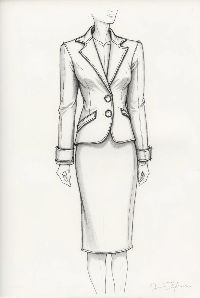 Give me a sketch of a top and pants suit, for lady, of screen, formal , short sleeve