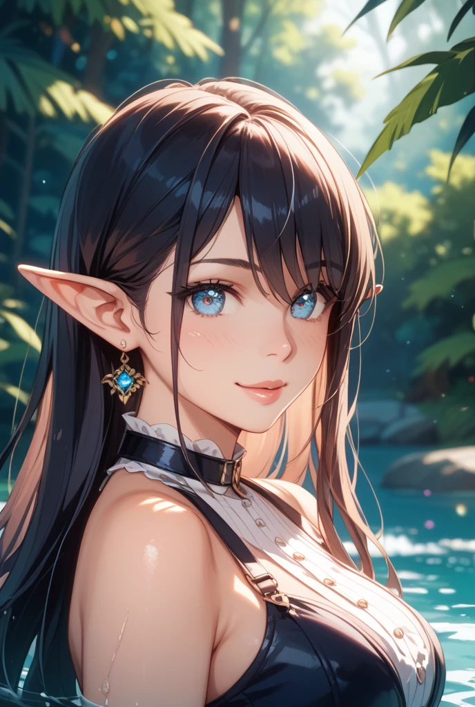 ((Clear Blue Sky)), absurderes:2.0, Unity 8K Wallpaper, Masterpiece, detailed hair, Realistic face, high detailed eyes, Realistic skin feeling ,high detailed eyes, highly detailed, realistic glistening skin, detailed background, realistic, oily skin, (high-key lighting、Front Light:1.3, dramatic angle), (solo, sexy ,25 year old elf), glossy lips、various hairstyles、random hair color
