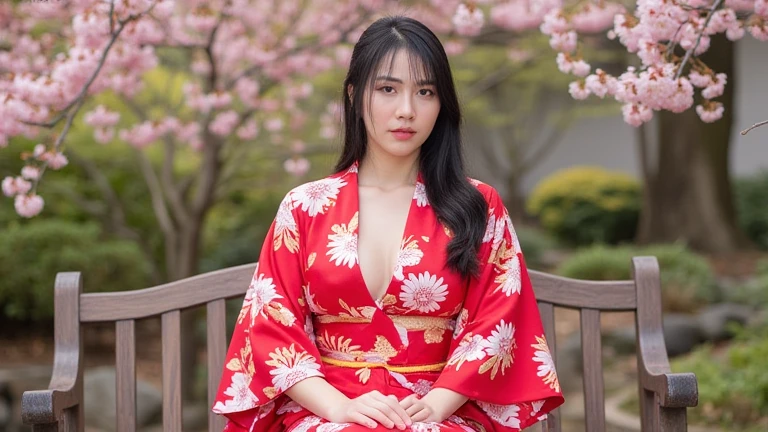Beautiful woman,1 person,kimono,modern girl,粋にkimonoを着崩している,whole body,Sitting,Look forward,You can read expressions