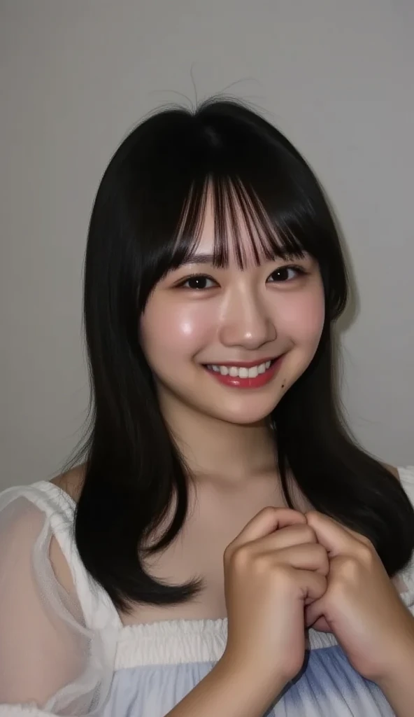 Japanese ),((beautiful girl)),cleavage,An expression that imagines something pleasant:1.2,(perfect body beauty:1.2),((perfect body)),(shy smile),beautiful teeth,