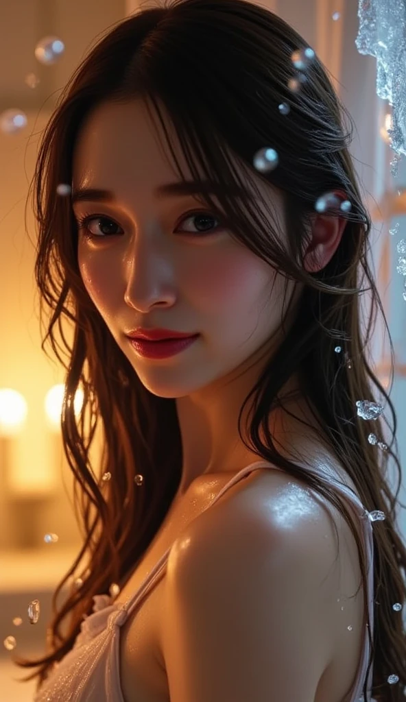 (masterpiece:1.3), (8k, Photorealistic, Raw photo, Best image quality: 1.4), Fair-skinned fairy woman、Long Haircut、Cleavage:2.0、Super detailed face、Attention to detail、double eyelid、Put your chest together、Sharp focus:1.2、Beautiful woman:1.4、Silvery white hair、highest quality、masterpiece、超A high resolution、(Photorealistic:1.4)、Highly detailed and professionally lit smile、Loose, light, Shoulder out、thin、Serious expression、Short-haired、Deadly position, gorgeous accessories, one person (RAW shooting, Photoreal:1.5, 8K, highest quality, masterpiece, ultra high resolution), (((heavy snow))), perfect dynamic composition:1.2, (In front of a city building at night in a modern city, expression of sadness:0.9, Tears are flowing:0.9, cry with a broken heart:0.9), Highly detailed skin and facial textures:1.2, Slim office lady wet in the rain:1.3,  Fair skin:1.2, sexy beauty:1.1, perfect style:1.2, beautiful and aesthetic:1.1, very beautiful face:1.2, water droplets on the skin, (rain drips all over my body:1.2, wet body:1.2, wet hair:1.3), (Holding a bloody knife:1.2, Wearing a wet white blouse correctly:1.35), (Medium chest, Bra is transparent, Chest gap),  (Eyes that feel beautiful eros:1.0), (Too erotic:0.9, Bewitching:0.9), necklace, earrings, bracelet