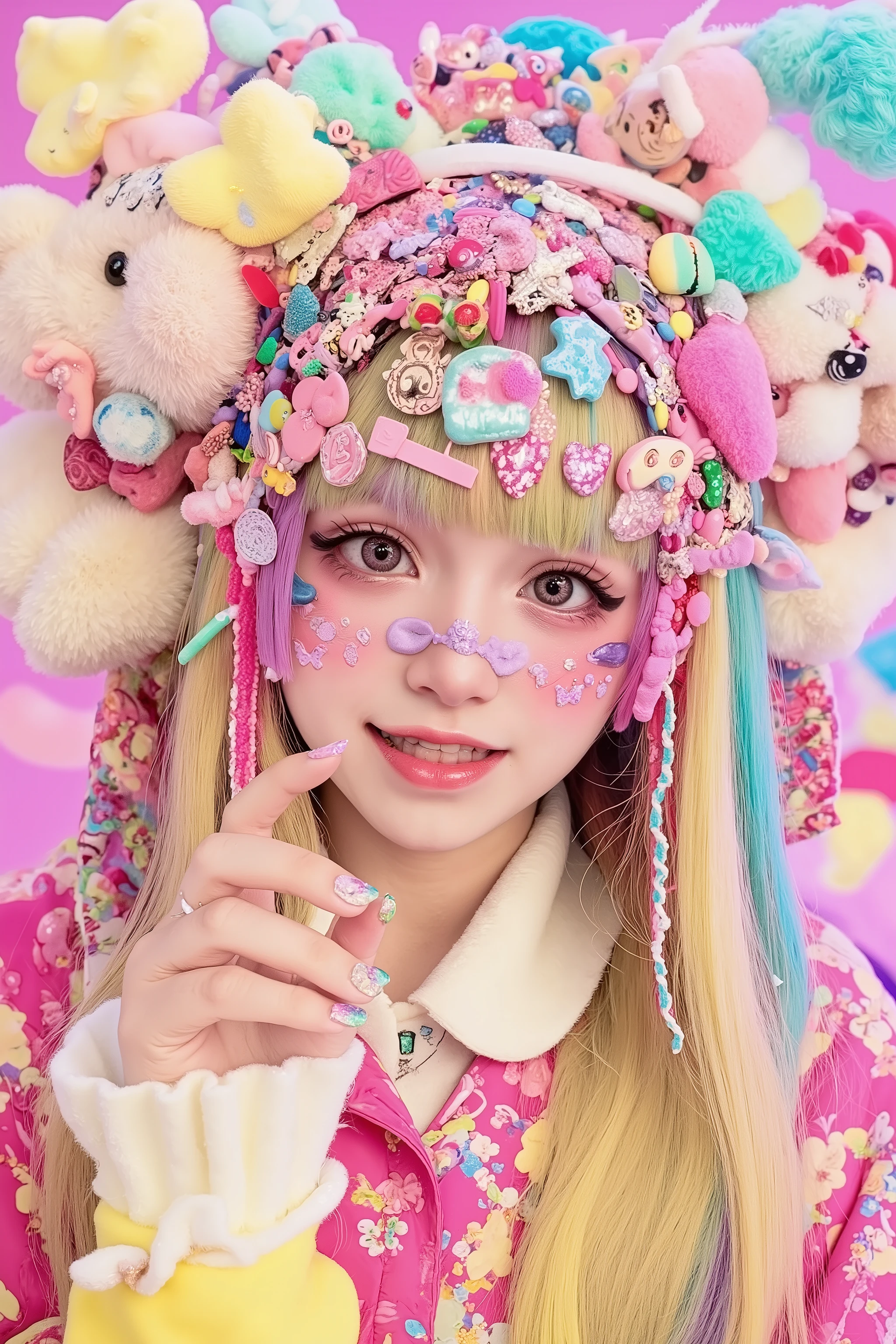 1 girl,decora,smile, face shot,artist photoshoot,