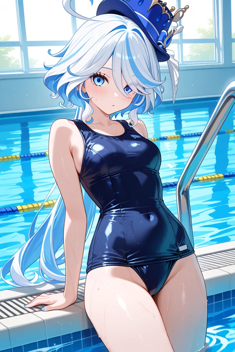swimming uniform，Beautuful Women，quadratic element，blackstockings，white skinned