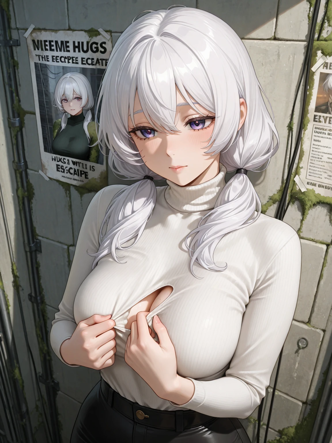 ((Highest quality)), ((masterpiece)), (detailed), One girl, short-haired girl, Ultra HD, 8K Erotic tits Masturbation Completely naked Small in stature Gray Hair Spread your legs Sweat Vibe jumpy Breast milk Rub your own breasts Completely naked Blushing Light blue eyes Big Breasts