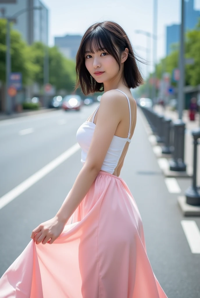 ((blow upskirt)), ((skirt lifted by wind)), ((white cotton panties)), ((strong wind)), (embarrassed, blush, shocked):1.4, super detailed skin, masterpiece:1.4, photo-realistic, raw photo, 8K resolution, Ultra HD, Perfect Style, symmetric eyes, close to viewer, (Anatomically correct), ((voluptuous body)), (WindyUpskirt), ((wind lift)), (blown by the wind:1.5), ((street, many people)):1.4, (cowboy shot:1.4), (perfect hands, detailed fingers):1.5