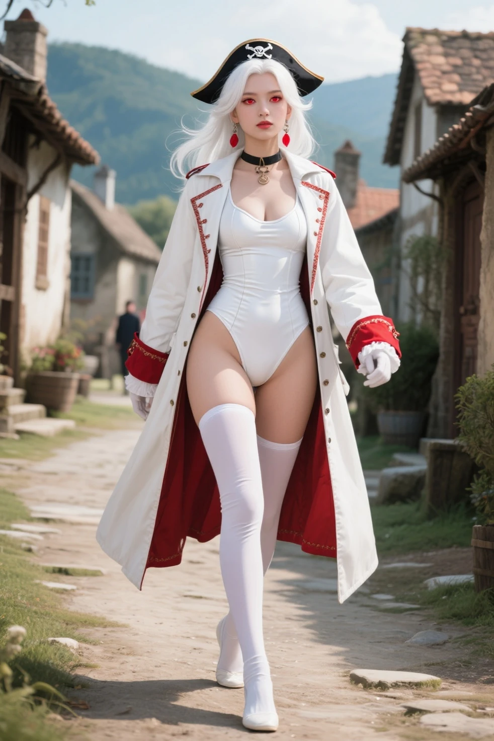 ,colorful,(masterpiece:1,2), best quality, masterpiece, highres, original, extremely detailed wallpaper, 1girl ,smile,solo, grey hair, blue eyes, original_outfits,red cape,white pants, gloves, breasts, uniform, large breasts