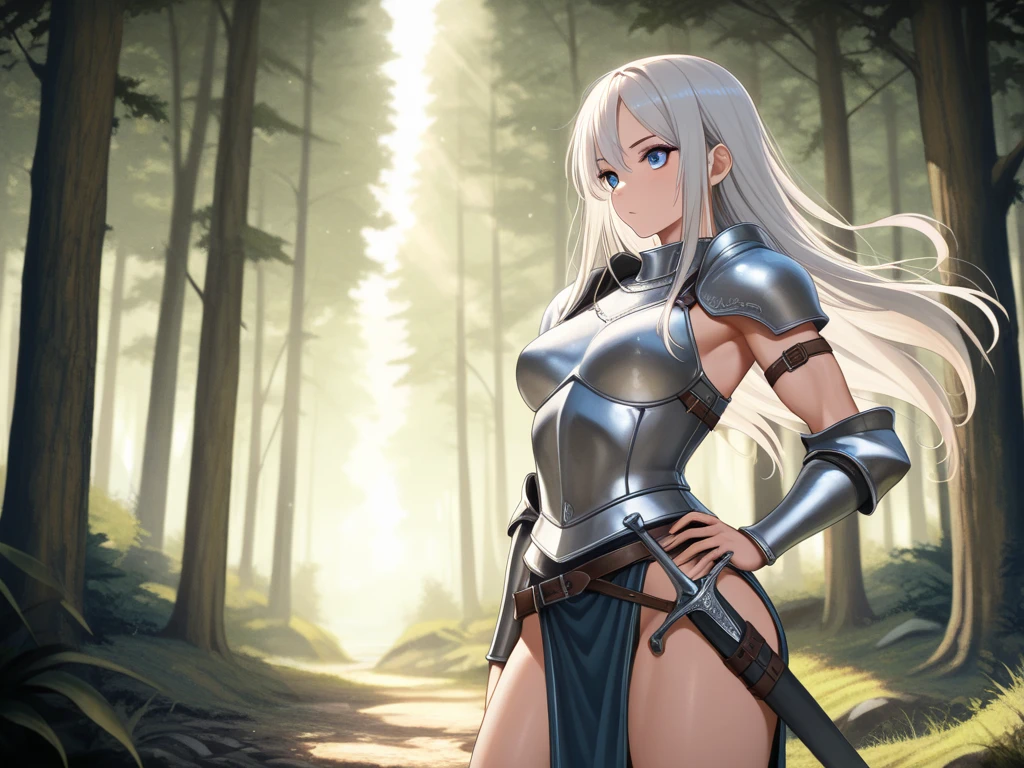 warrior bunny, sexy, armor, giant legendary hammer, beautiful forest, Moonlight