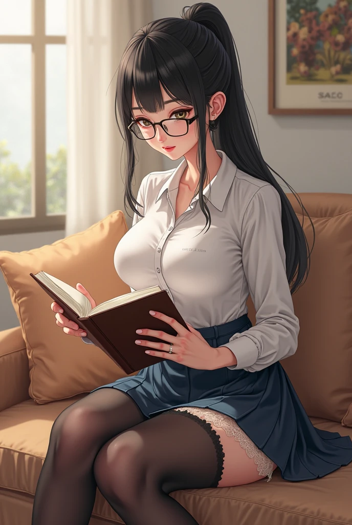 Falling asleep face down while studying at night、A cute girl wearing glasses that accentuate her breasts a little